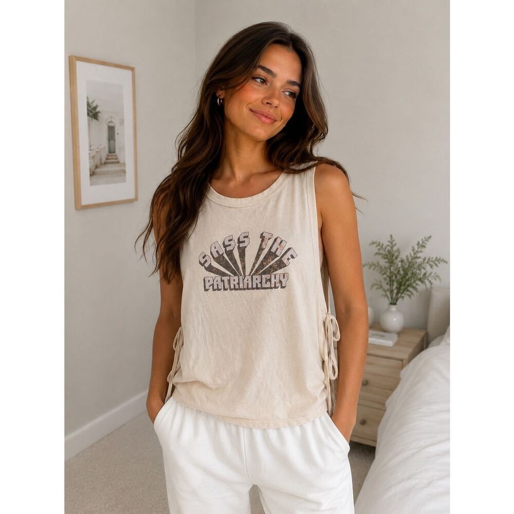 Don’t Ask Why Cream Graphic Side-Tie Tank Top - Sass The Patriarchy
